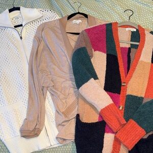 Grace & Lace Cardigan lot of 3 sweaters sz L color block